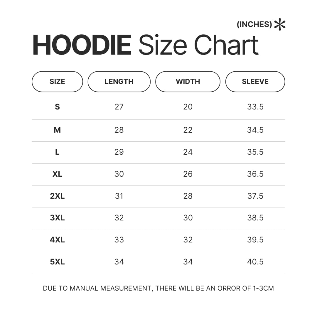 Hoodie Size Chart - To Your Eternity Merch