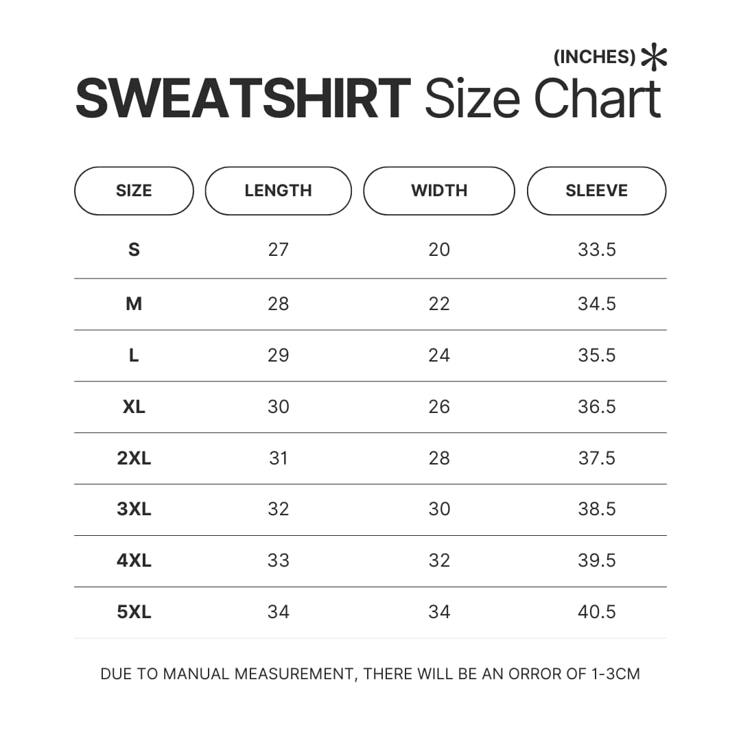 Sweatshirt Size Chart - To Your Eternity Merch