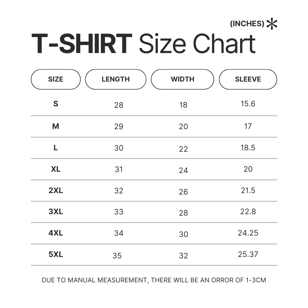 T shirt Size Chart - To Your Eternity Merch