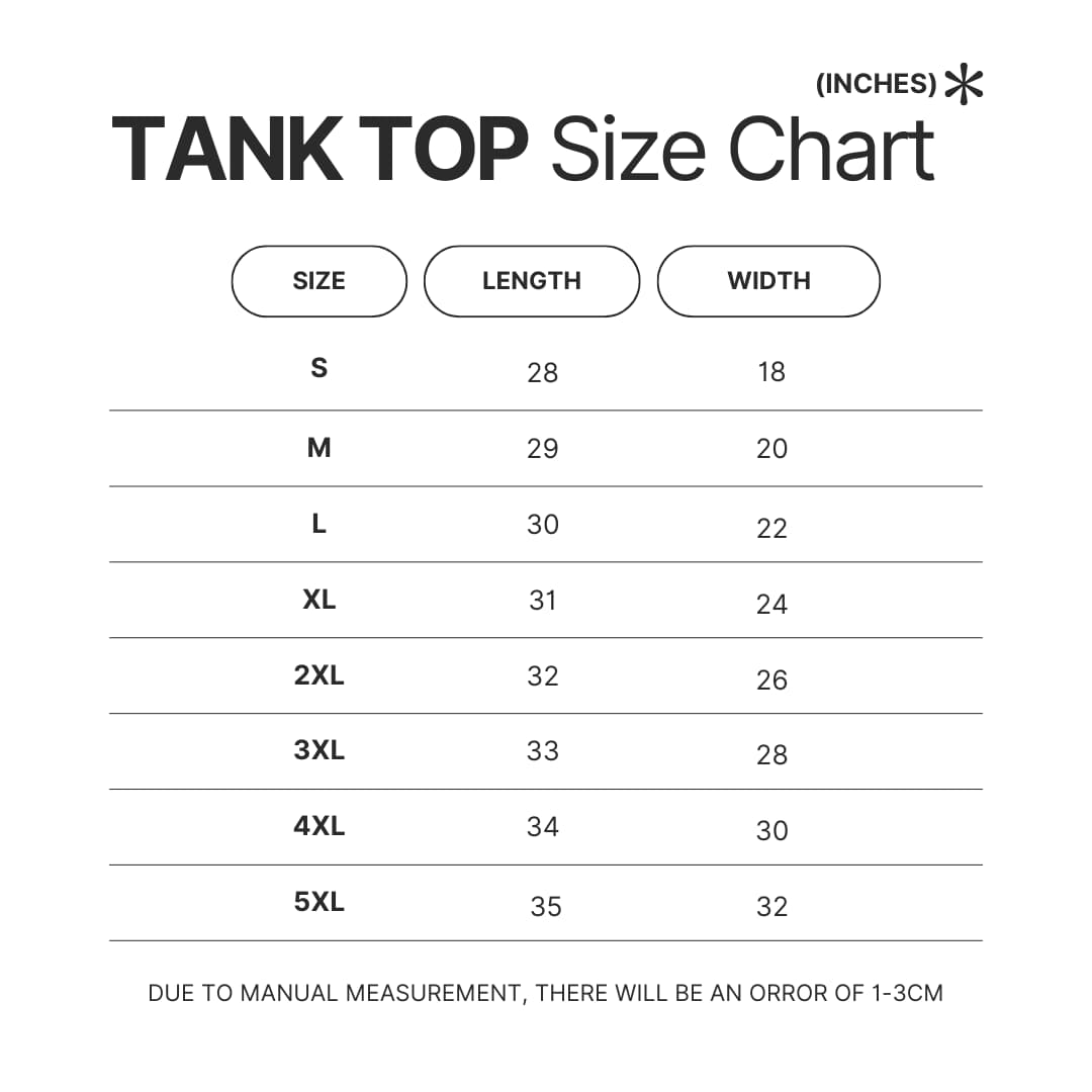 Tank Top Size Chart - To Your Eternity Merch